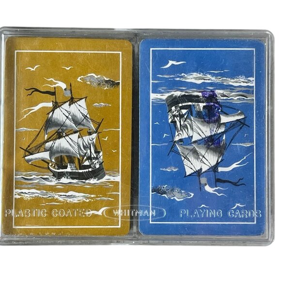 Whitman Double Deck Playing Cards in Clear Plastic Case Vintage Family Games - Picture 2 of 6
